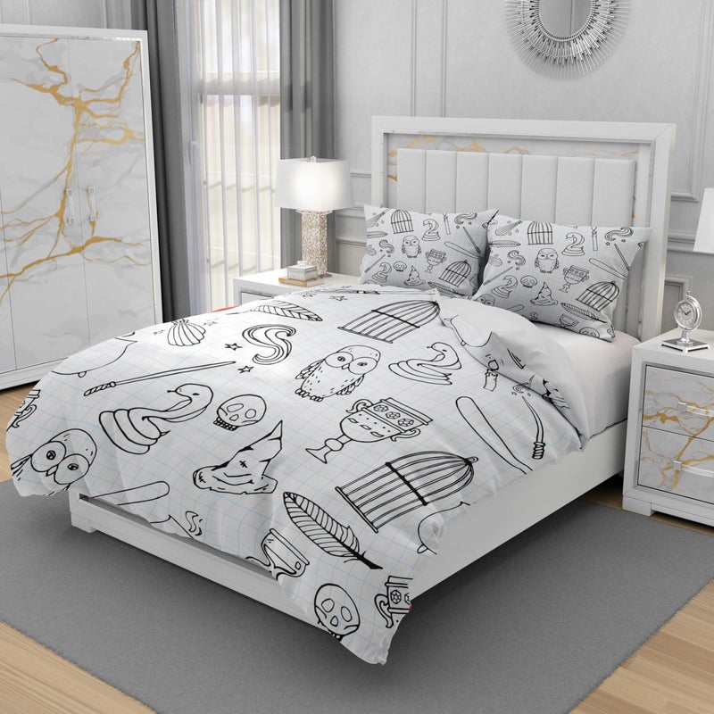 rouihot Duvet Cover Set Queen/Full Size Different Witch Equipment Pattern Birdcage Magic Wand 3 Piece Microfiber Fabric Decor Bedding Sets for Bedroom - Image 5